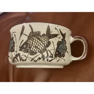 VTG 1978 Wildlife Refuge coy Fishes Stoneware Blue cream Brown Coffee Soup Mug